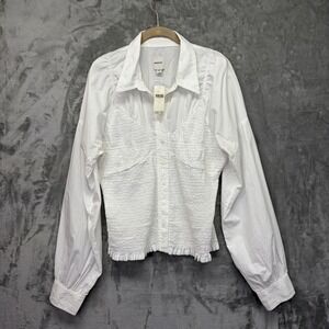 Maeve by Anthropologie Women's Long Sleeve Button Down Top Smocked Cotton NEW